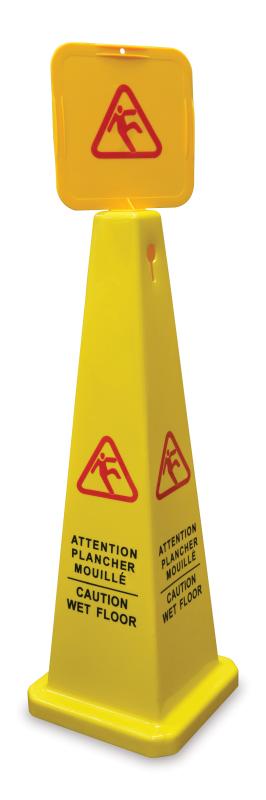 Nella Four Sided Cone Shaped English / French Caution Wet Floor Sign, Yellow