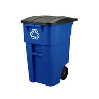 Rubbermaid Brute 50 Gallon Mobile Recycling Bin with Lid, Blue