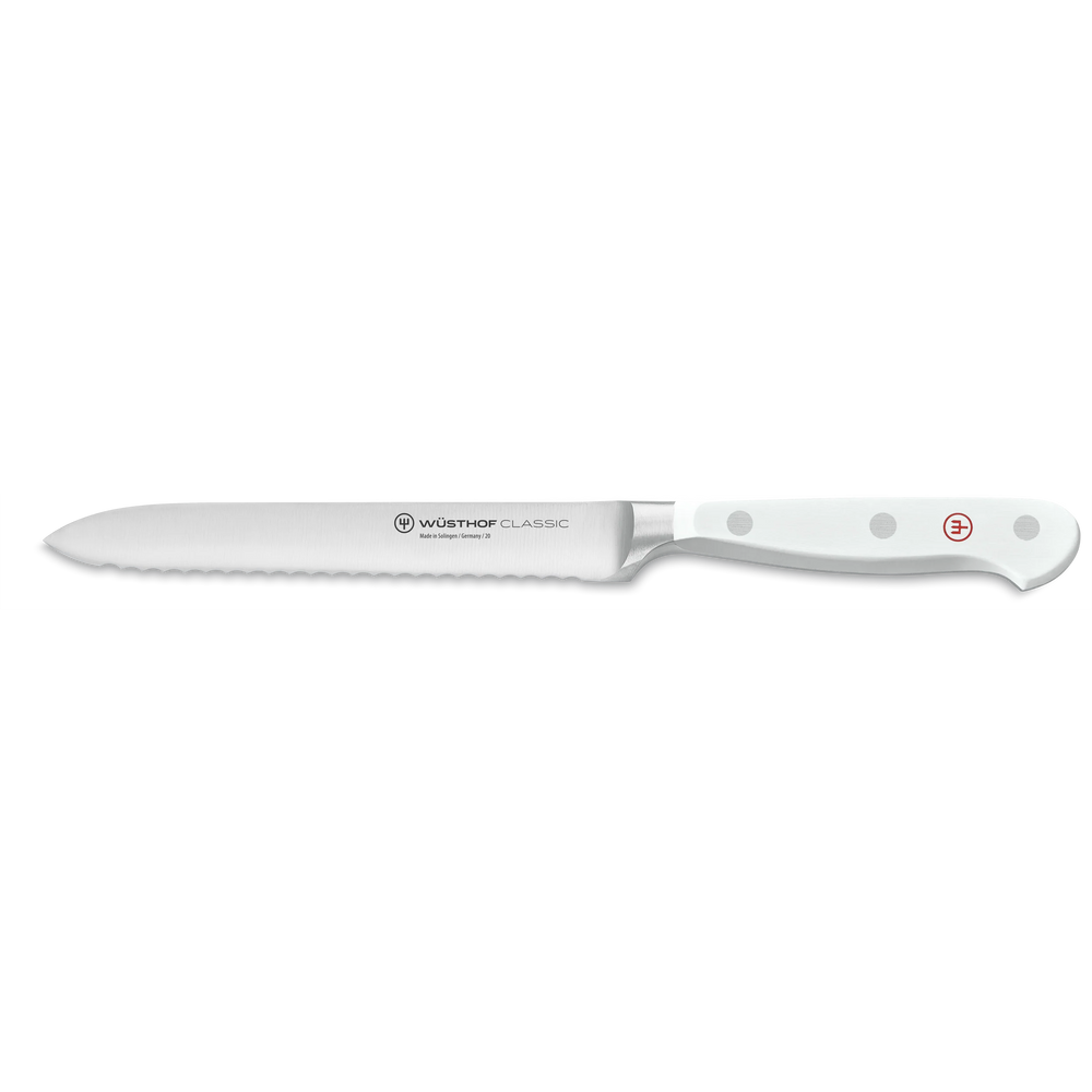 Wusthof Classic 5" Serrated Utility Knife, White Handle
