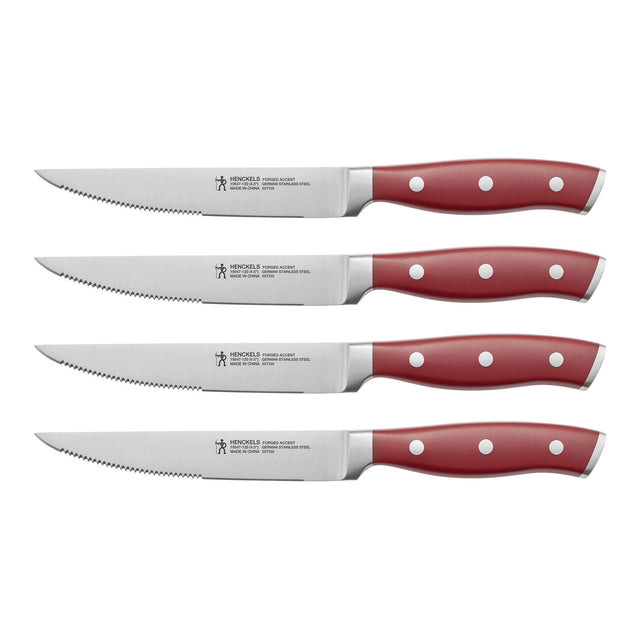 Zwilling Forged Accent 4 Piece Steak Knife Set with Red Handles