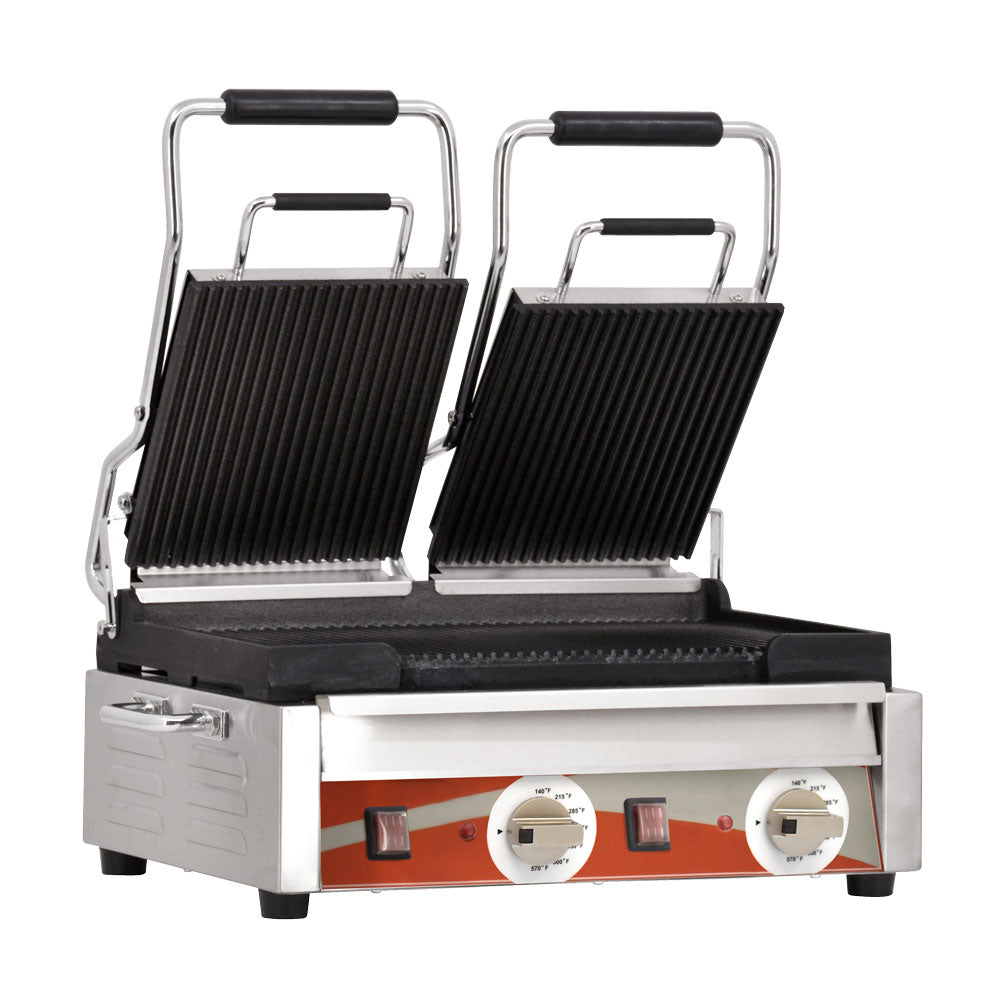 Nella 10" x 18" Double Panini Grill with Grooved Top & Bottom Grill Surface 220V