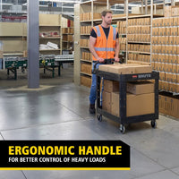 Rubbermaid Two Tier Heavy Duty Utility Cart with Ergonomic Handle, Black - 45.3" x 26" x 33.3"
