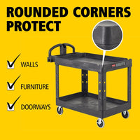 Rubbermaid Two Tier Heavy Duty Utility Cart with Ergonomic Handle, Black - 45.3" x 26" x 33.3"