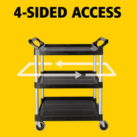 Rubbermaid Three Tier Utility Cart, Black - 33" x 18" x 37"