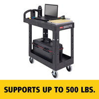 Rubbermaid Two Tier Utility Cart with Ergonomic Handle, Black - 38" x 19.3" x 33.4"