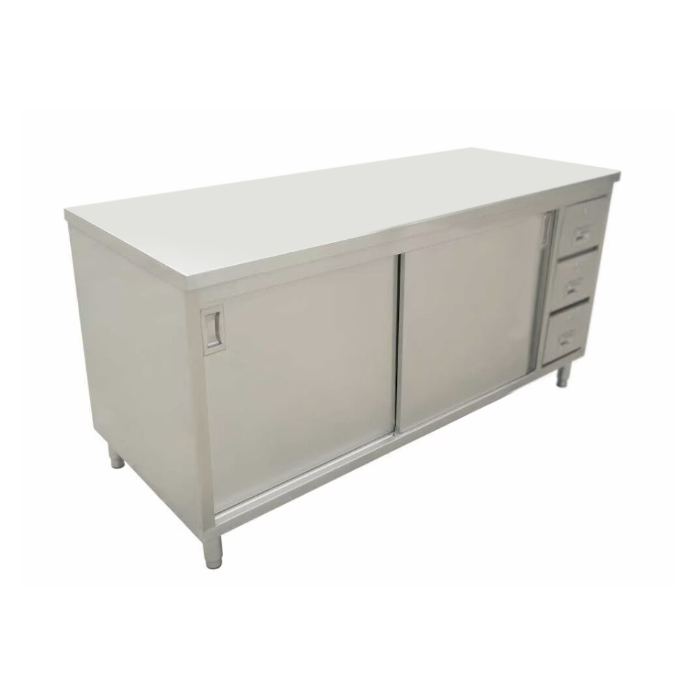 Nella 30” x 60” Stainless Steel Worktable Cabinet with Sliding Doors & Drawers
