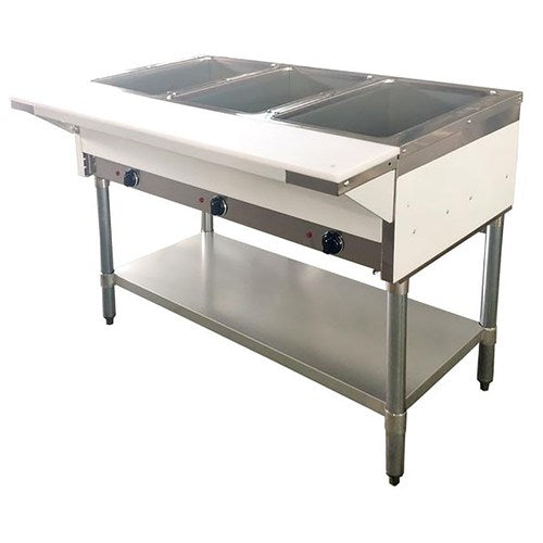Nella 44" Three Pan Electric Steam Table with Cutting Board and Undershelf