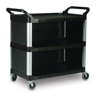 Rubbermaid Three Tier Utility Cart with 3 Enclosed End Panels, Black - 40.6" x 20" x 38"