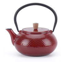 Minimal 20Oz Red Enameled Cast Iron Tea Pot Dot Pattern