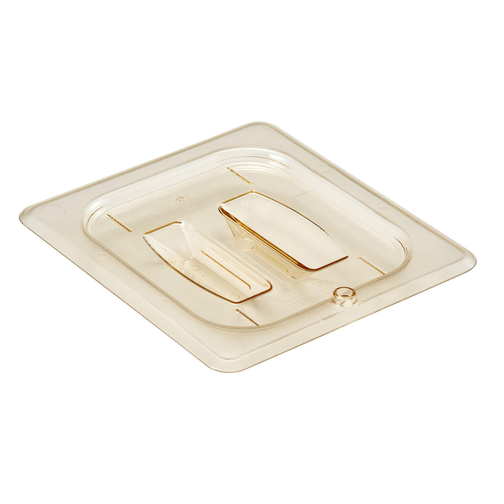 Cambro 60HPCH150 1/6 Size High Heat Flat Food Pan Cover with Handle, Amber