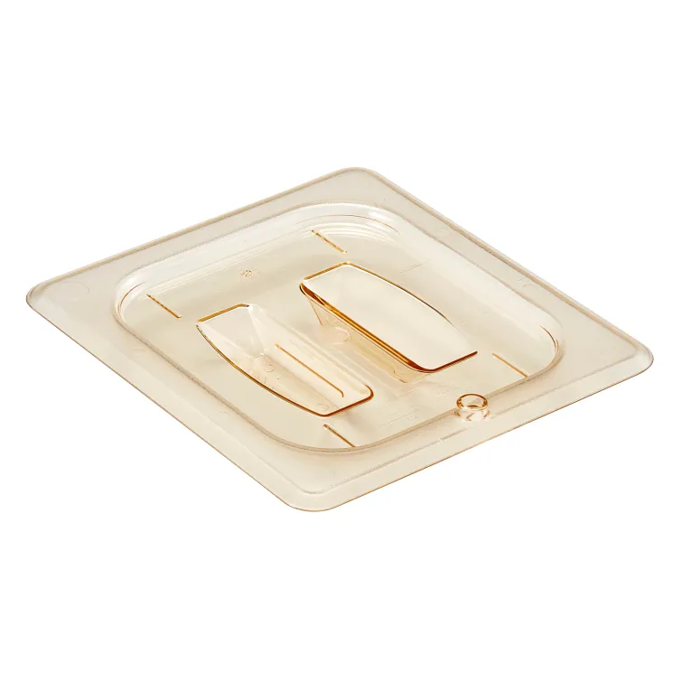 Cambro 1/6 Size Notched Food Pan Cover with Handle, Amber