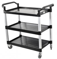 Nella Three Tier Bussing Cart with 19.5" x 31" Trays, Black