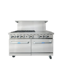 Atosa 60" Range with 6 Burners, 24" Griddle & 2 Standard Ovens Natural Gas 294,000 BTU