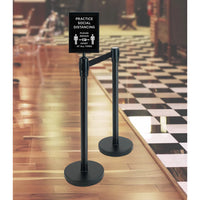 Winco 2 Piece Stanchion Set with 1 x Social Distancing Sign, Black