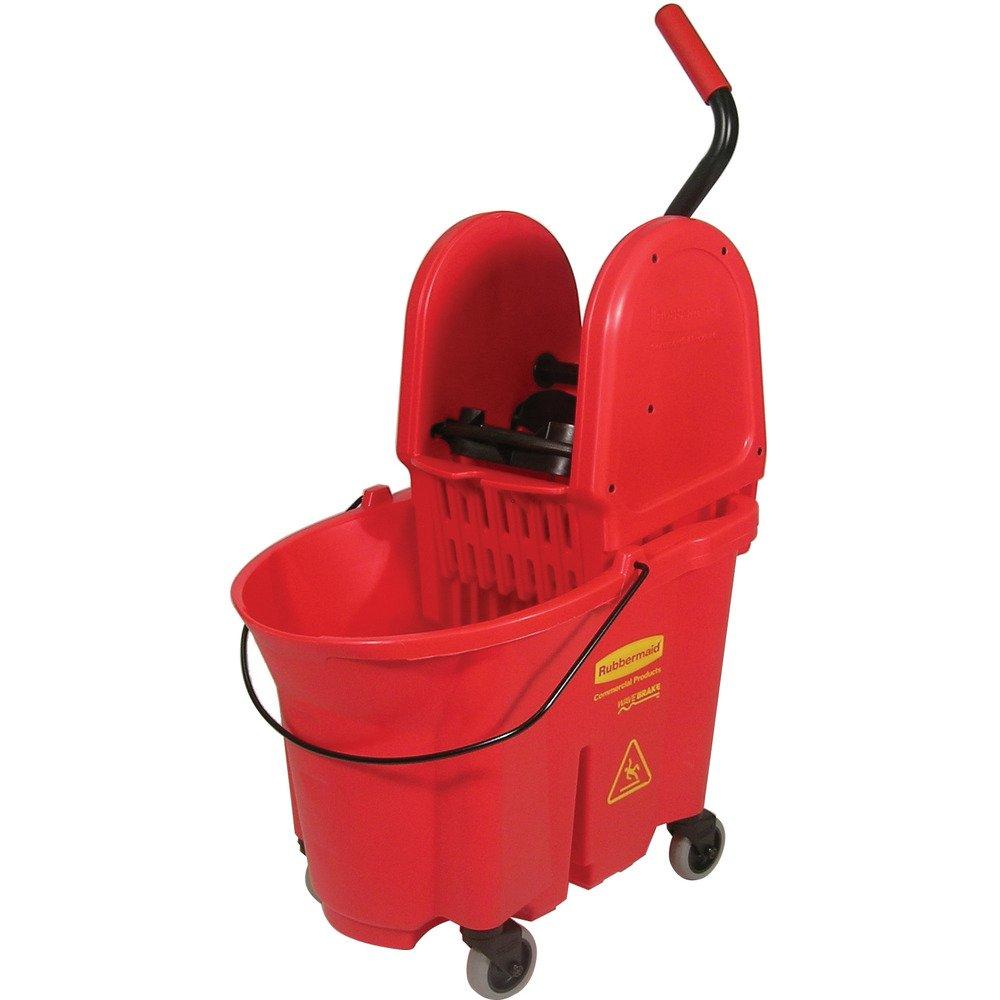 Rubbermaid WaveBrake 35 Qt Mop Bucket with Down Press Wringer, Red