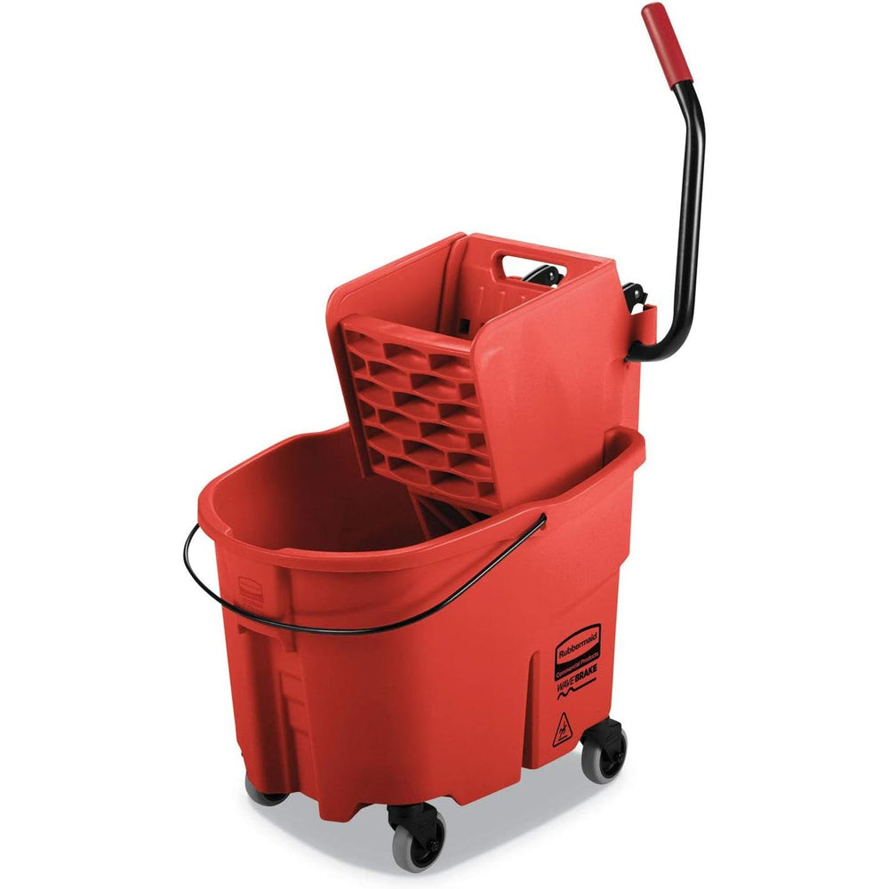 Rubbermaid WaveBrake 35 Qt Mop Bucket with Side Press Wringer, Red