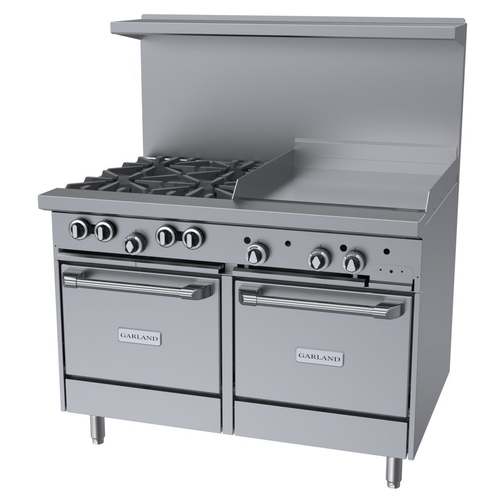 Garland G Starfire 48" Range with 4 Burners, 24" Griddle & 2 Space Saver Ovens