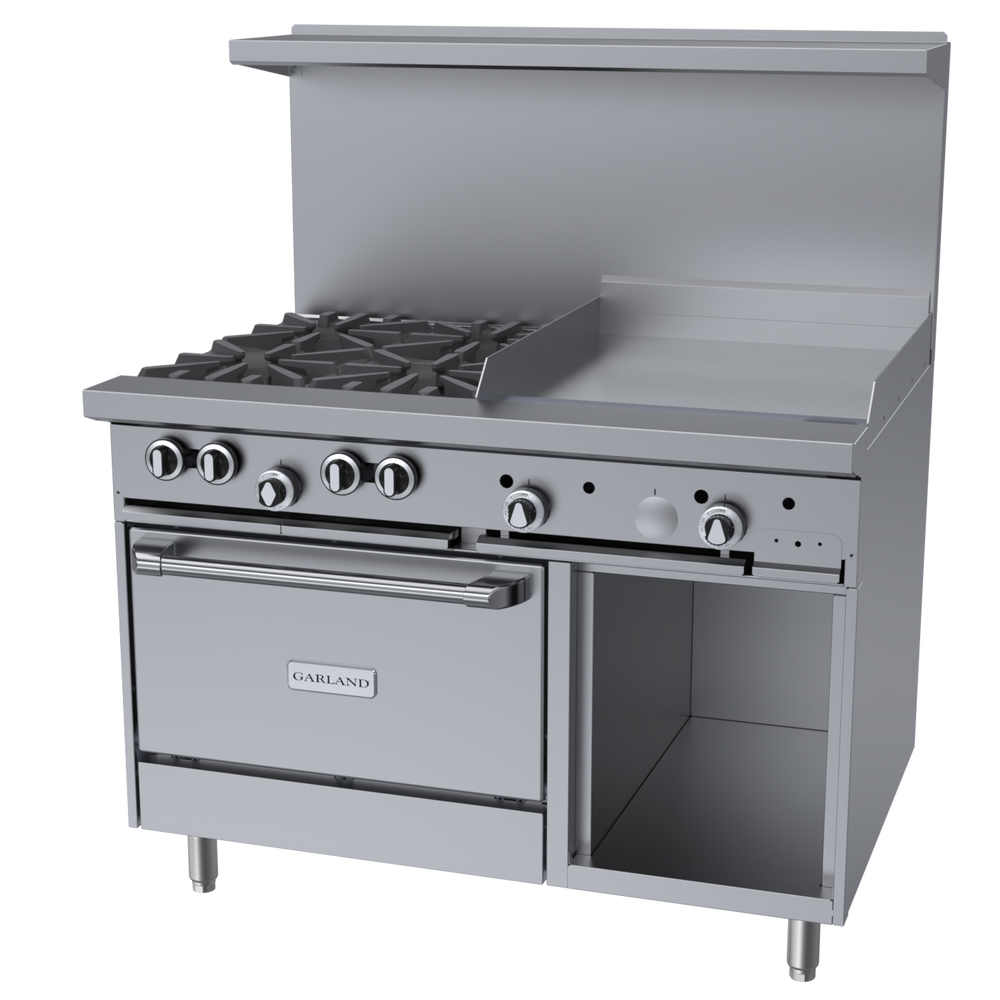 Garland G Starfire 48" Range 4 Burner, 24" Griddle & 1 Standard Oven & 1 Storage Base Natural Gas