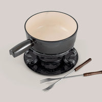 Swissmar Lugano 9 Piece Cast Iron Fondue Set, Metallic Black