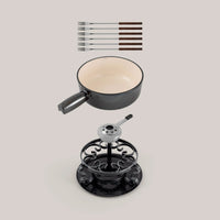 Swissmar Lugano 9 Piece Cast Iron Fondue Set, Metallic Black