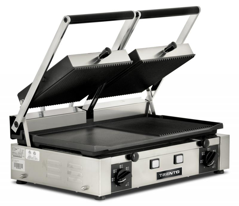 Trento Elite Series 10" x 19" Double Panini Grill Grooved Top & Half Grooved and Smooth Bottom 220V