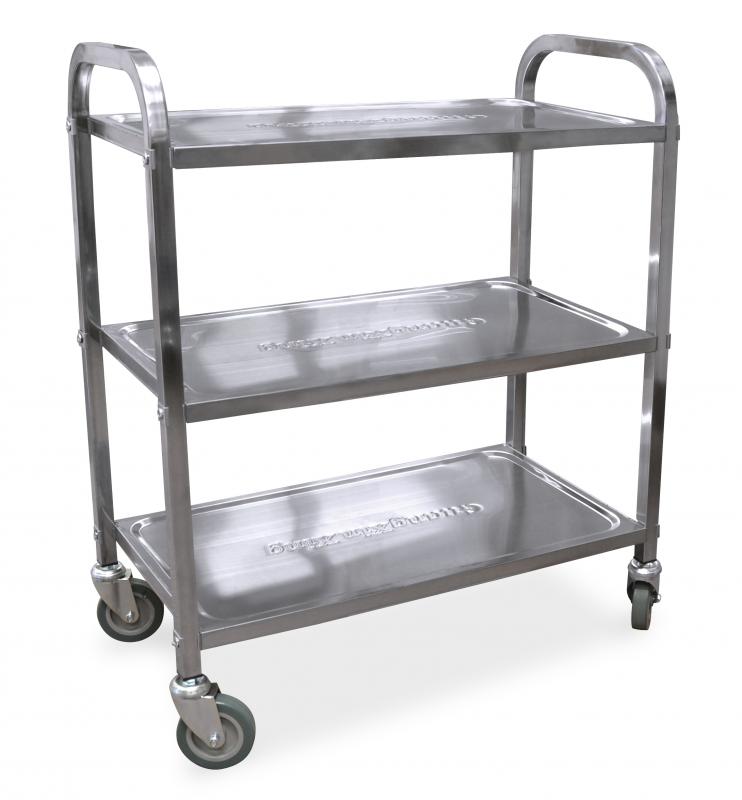 Nella Three Tier Utility Cart with 27.25" x 15.75" Trays, Stainless Steel