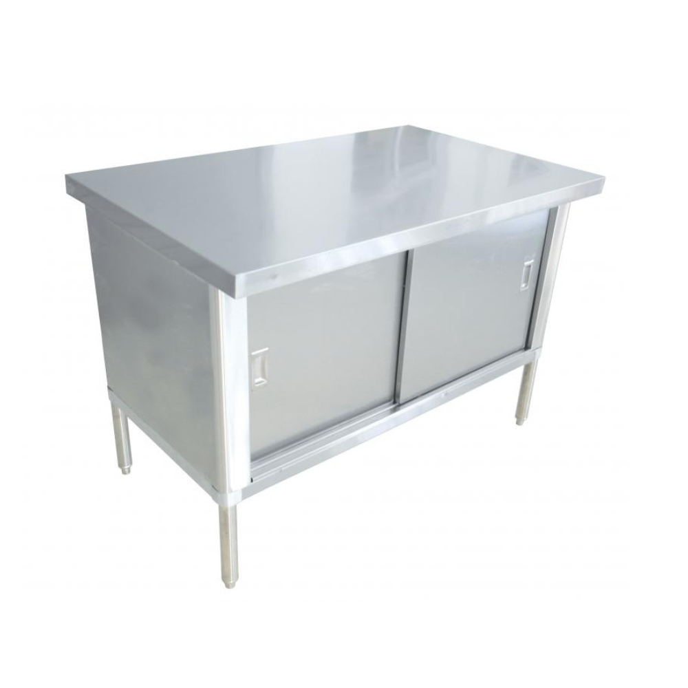 Nella 30" x 48" Stainless Steel Knock-Down Worktable Cabinet with Sliding Doors
