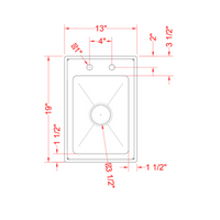 Nella One Tub Drop In Sink 10" x 14" x 5" with Flat Top