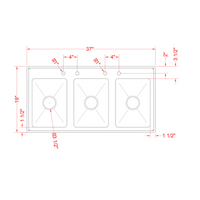 Nella Three Tub Drop In Sink 10" x 14" x 10" with Flat Top