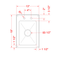 Nella One Tub Drop In Sink 10" x 14" x 10" with 6" Left-Back-Right Splash