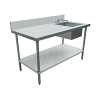 Nella 30" x 60" Stainless Steel Worktable with 6" Backsplash, Right Sink