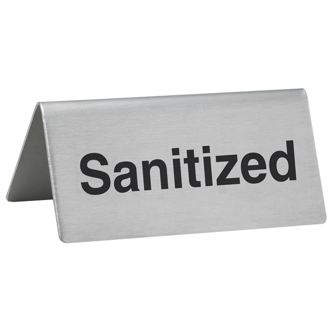 Winco "Sanitized" Tent Sign, Stainless Steel