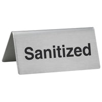 Winco "Sanitized" Tent Sign, Stainless Steel