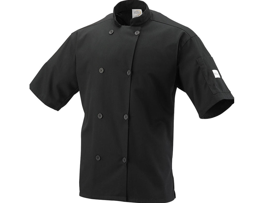 Mercer Culinary Short Sleeve Chef Jacket with Full Mesh Back, Black, Small