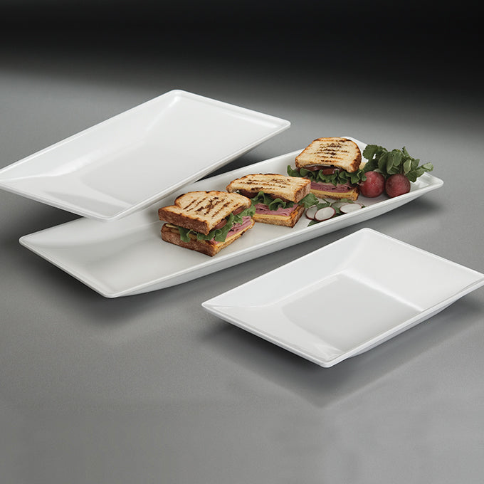 American Metalcraft Endurance 22.9" x 8.3" Trapezoid Melamine Serving Platter, White, 12 /Case