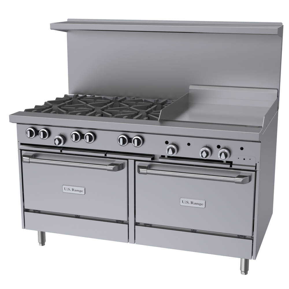 Garland U Series 60" Range with 6 Burners, 24" Griddle & 2 Standard Ovens Natural Gas 304,000 BTU