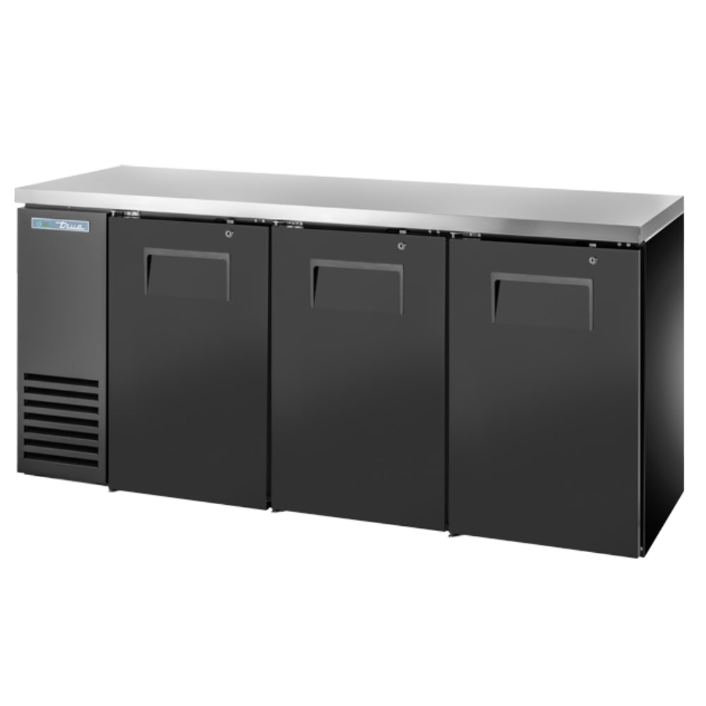 True 72" Back Bar Refrigerator with 3 Solid Doors