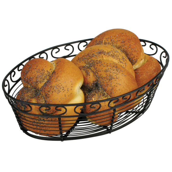 Winco 10" x 6.5" Oval Bread / Fruit Wire Basket Wire, Black - WBKG-10O
