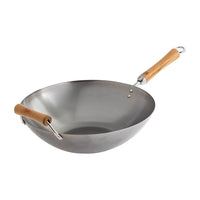 Winco 14" Carbon Steel Joyce Chen Wok With Birch Handles, Flat Bottom