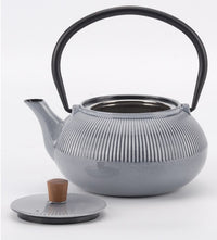 Minimal 20Oz Grey Enameled Cast Iron Tea Pot Dot Pattern