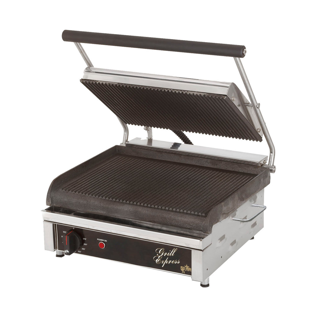 Star 14" x 10" Panini Grill with Grooved Plates, Thermostat Controls 120V*