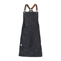 Mercer Culinary Renegade Bib Apron Black Denim with Brown Leather Straps - M63208DENBR
