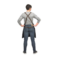 Mercer Culinary Renegade Bib Apron Black Denim with Brown Leather Straps - M63208DENBR
