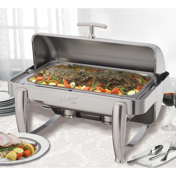 Winco Virtuoso 8 Qt Full Size Rectangle Chafing Dish with Roll Top Lid