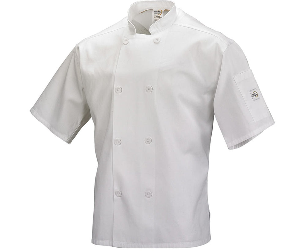 Mercer Culinary Short Sleeve Chef Jacket with Full Mesh Back, White, Small