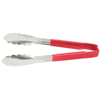Vollrath 9.5" Scalloped Utility Tongs, Red Handed