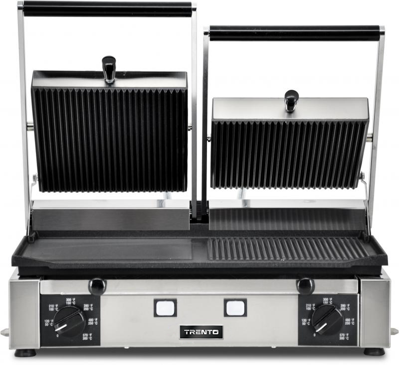Trento Elite Series 10" x 19" Double Panini Grill Grooved Top & Half Grooved and Smooth Bottom 220V