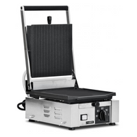Trento Elite Series 10" x 9" Panini Grill with Grooved Top and Smooth Bottom Grill Surfaces, 110V