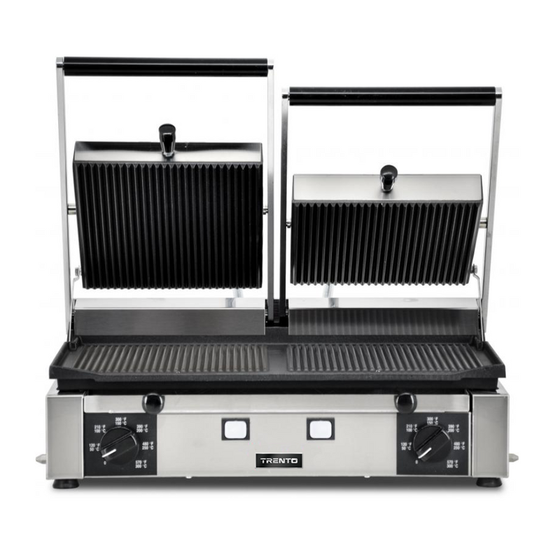 Trento Elite Series 10" x 19" Double Panini Grill with Grooved Grill Surfaces 220V