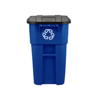 Rubbermaid Brute 50 Gallon Mobile Recycling Bin with Lid, Blue